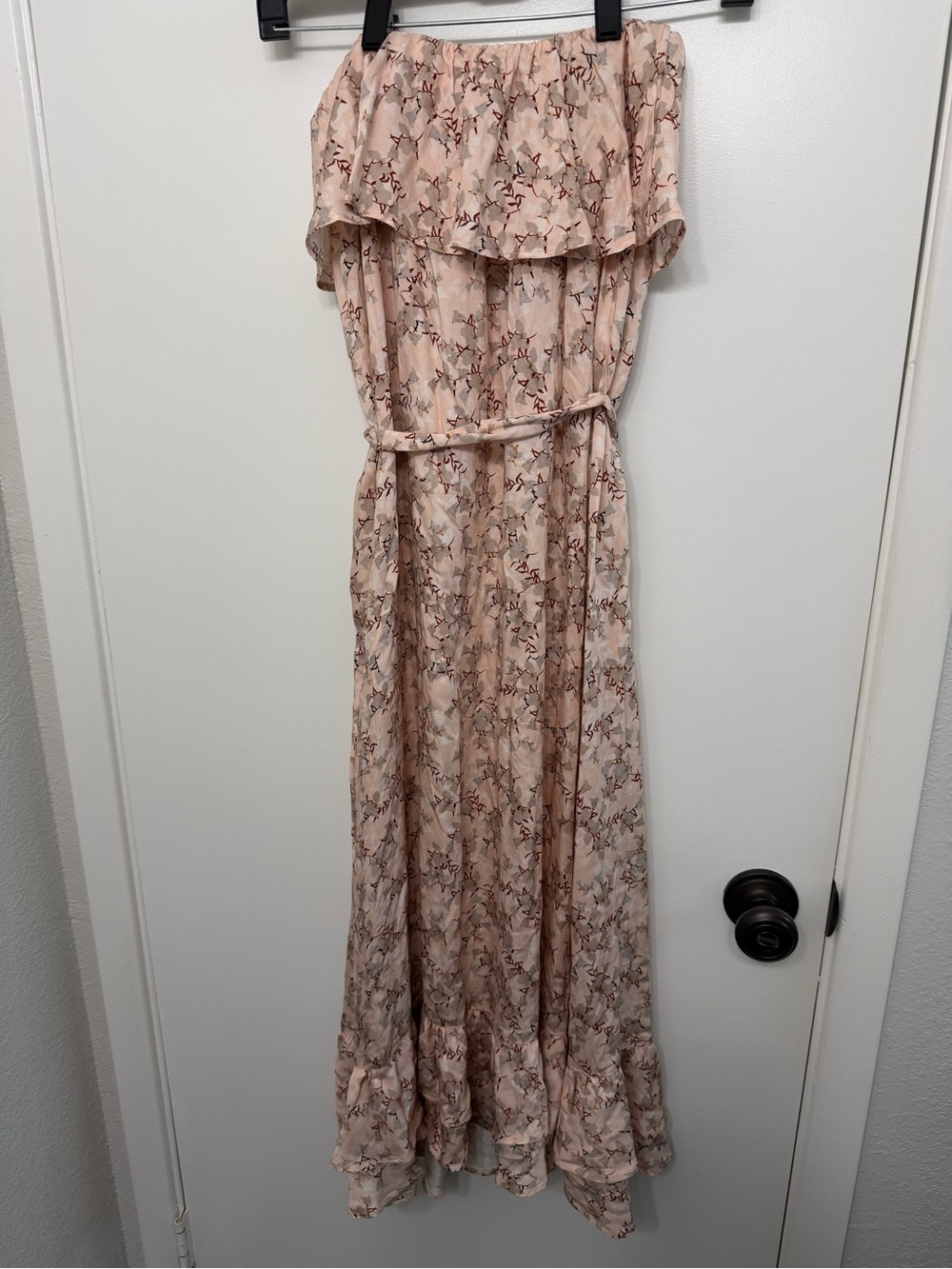 NWT Shore Strapless Floral Pink & White Midi Dress With Tie